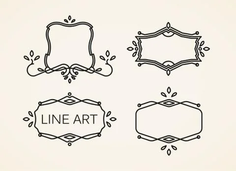 Vector set of floral monogram frames. line art elements for design Illustrazione stock