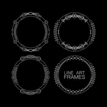 Vector set of floral monogram frames. line art elements for design Stock Illustration