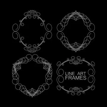 Vector set of floral monogram frames. line art elements for design Stock Illustration