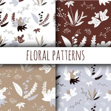 Vector set of floral pattern in hand drawn style. Stock Illustration