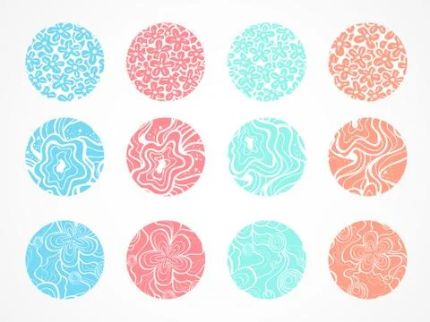 Vector set of floral round backgrounds. Stock Illustration