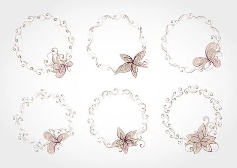 Vector set of floral round frame with place for your text. Stock Illustration