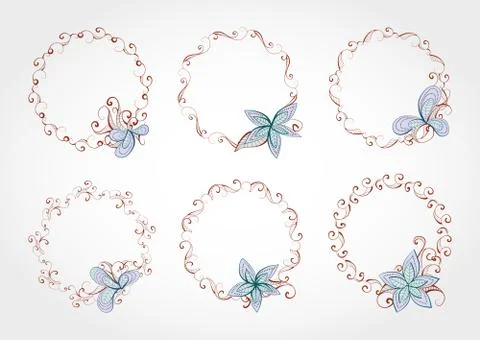 Vector set of floral round frame with place for your text. Illustrazione stock