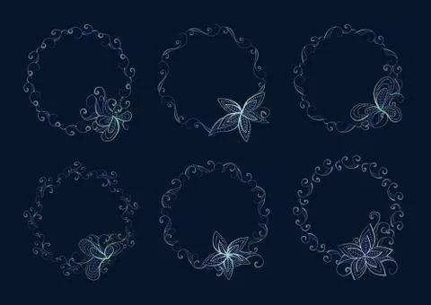 Vector set of floral round frame with place for your text. Stock Illustration