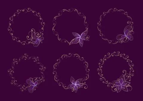 Vector set of floral round frame with place for your text. Stock-Illustration