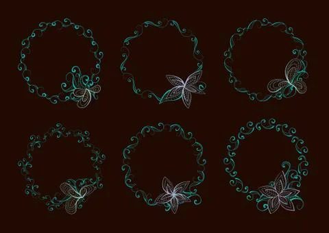 Vector set of floral round frame with place for your text. Stock Illustration