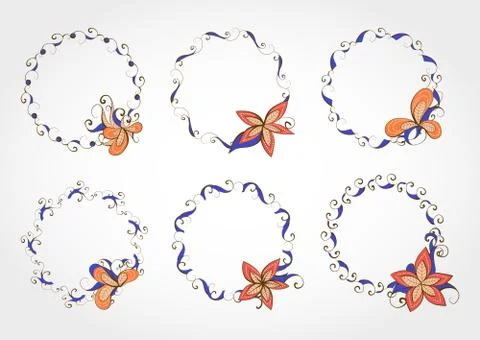 Vector set of floral round frame Illustrazione stock