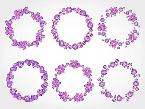 Vector set of floral round frames for your design 스톡 일러스트
