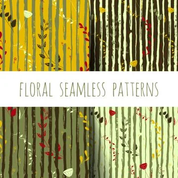 Vector set of floral seamless pattern. Ink lines and colorful flowers. Illustrazione stock