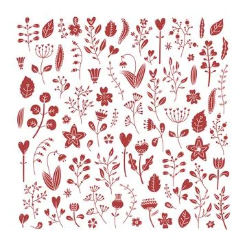 Vector set of flowers and plants for Valentine's Day in the simple style Illustrazione stock