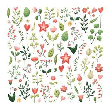 Vector set of flowers and plants for Valentine's Day in the flat style Illustrazione stock