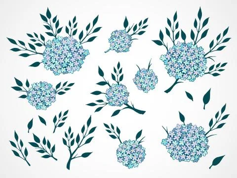 Vector set of flowers, branches and leaves. Stock Illustration