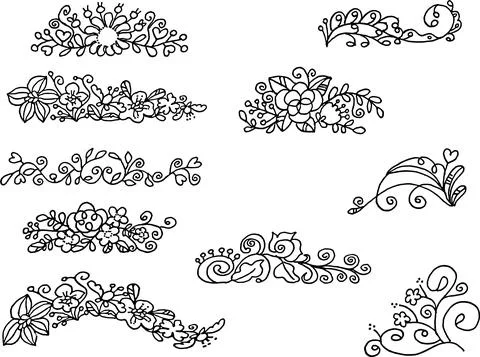 Vector set: flowers calligraphic design elements and page decoration Stock Illustration