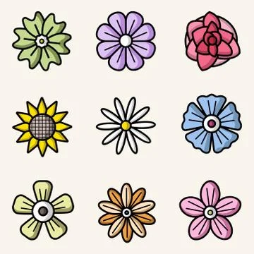 Vector set of flowers colorful flat style isolated icons Stock Illustration