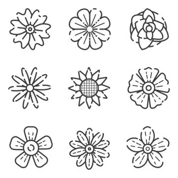 Vector set of flowers outline isolated icons Stock Illustration