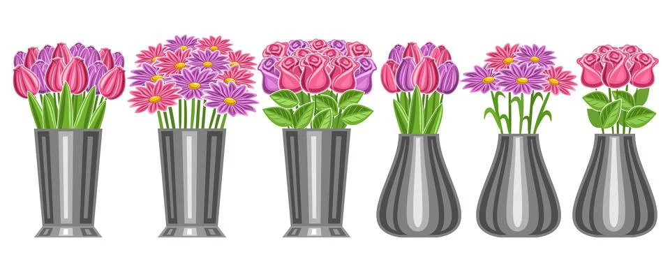 Vector set of Flowers in Vases Stock Illustration