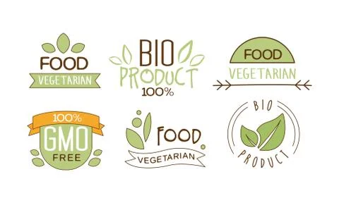 Vector set of food labels with text. Gluten free. Vegetarian nutrition. Emblems Stock Illustration