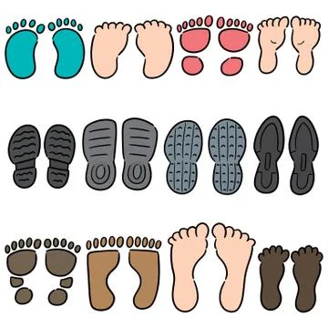 Vector set of footprints and shoeprints Stock Illustration