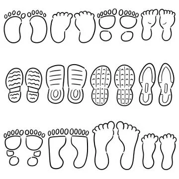Vector set of footprints and shoeprints Stock Illustration