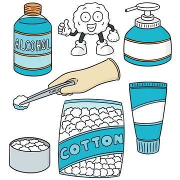 Vector set of forcep, alcohol and sterile cotton Stock Illustration