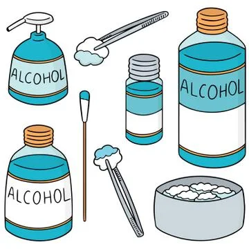 Vector set of forcep, alcohol and sterile cotton Stock Illustration