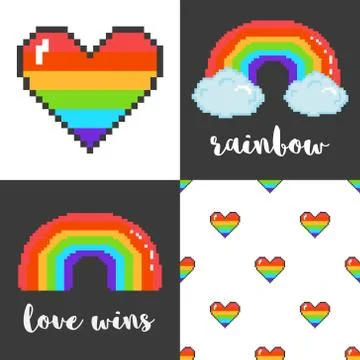 Vector set of four 8 bit pixel art LGBT posters Stock Illustration