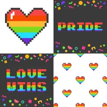 Vector set of four 8 bit pixel art LGBT posters Stock Illustration