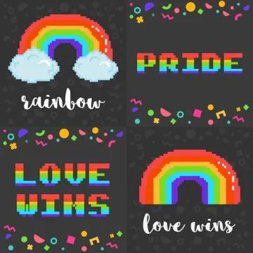 Vector set of four 8 bit pixel art LGBT posters Stock Illustration