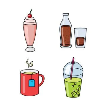 Vector set of four beverages Stock Illustration