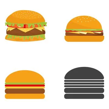 Vector set of four burger icons in detailed minimalist and silhouette Stock Illustration