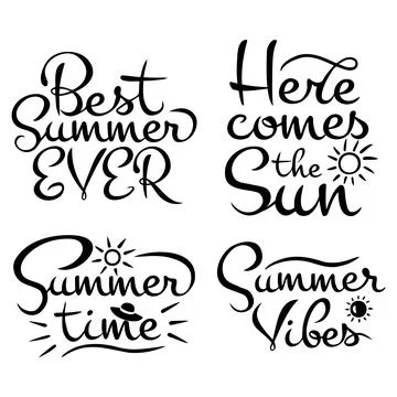 Vector set of four calligraphic inscriptions on the theme of the sun and summer Stock Illustration
