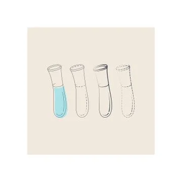 Vector set of four chemical test tubes for experiments performed in various s Stock Illustration
