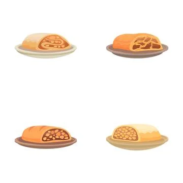 Vector set of four different styled bread loaves on plates 스톡 일러스트