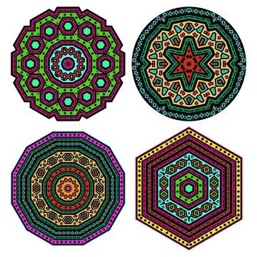 Vector set of four ethnic mandala designs Stock Illustration