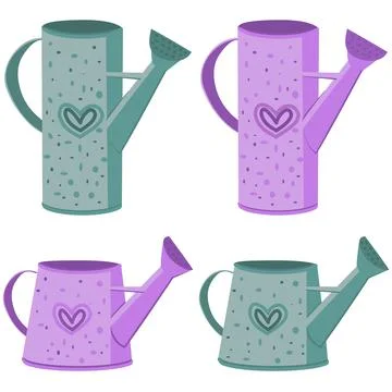 Vector set of four garden watering cans in different colors Stock Illustration