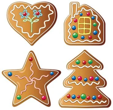 Vector set of four gingerbread cookies Stock Illustration