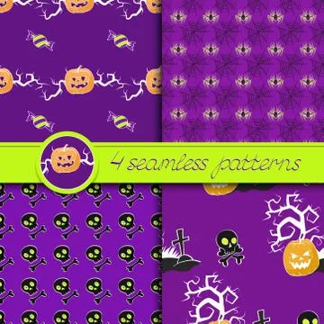 Vector set of four Halloween seamless patterns Illustrazione stock