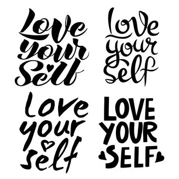 Vector set of four handwritten inscriptions Love yourself Stock Illustration