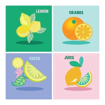 Vector set of four icon lemons and orange-illustration Stock Illustration
