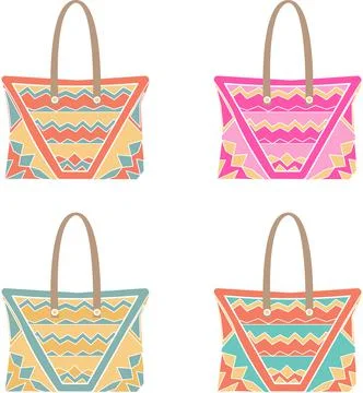 Vector set of four illustrations of a beach bag Stock Illustration