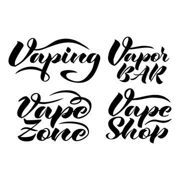 Vector set of four inscriptions Vaping, Vape zone, Vape shop, Vapor bar Stock Illustration