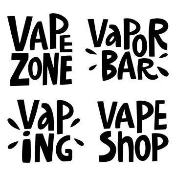 Vector set of four inscriptions vaping, vaping shop, vape bar, vape zone Stock Illustration