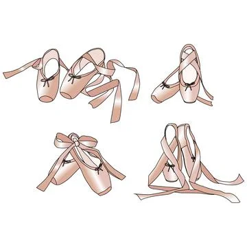 Vector set with four pairs of ballet pointe shoes Stock Illustration