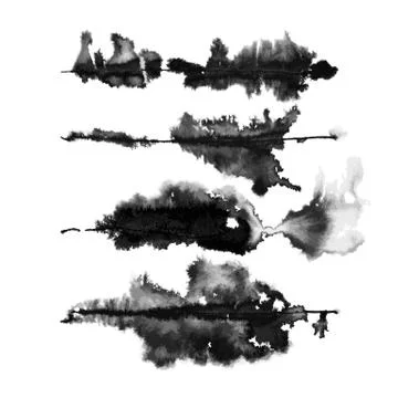 Vector Set of Four Runny Ink Art Brushes Stock Illustration
