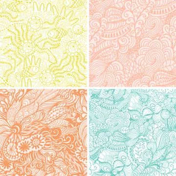 Vector set of four seamless hand-drawn pattern, waves background. seamless pa Illustrazione stock