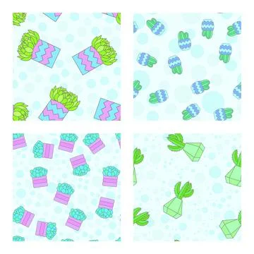 Vector set of four seamless patterns with cacti. Stock Illustration