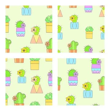 Vector set of four seamless patterns with cacti. Stock Illustration