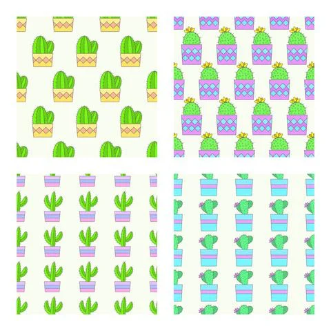 Vector set of four seamless patterns with cacti. Stock Illustration