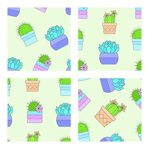 Vector set of four seamless patterns with cacti. Stock Illustration