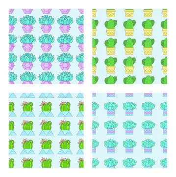 Vector set of four seamless patterns with cacti. Stock Illustration
